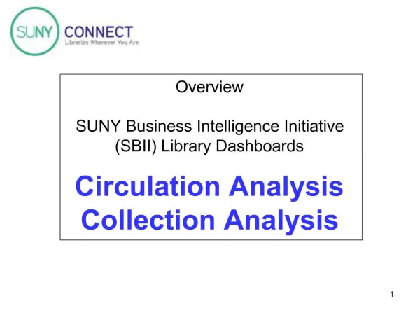 Overview SUNY Business Intelligence Initiative SBII Library Dashboards Circulation Analysis Collection Analysis