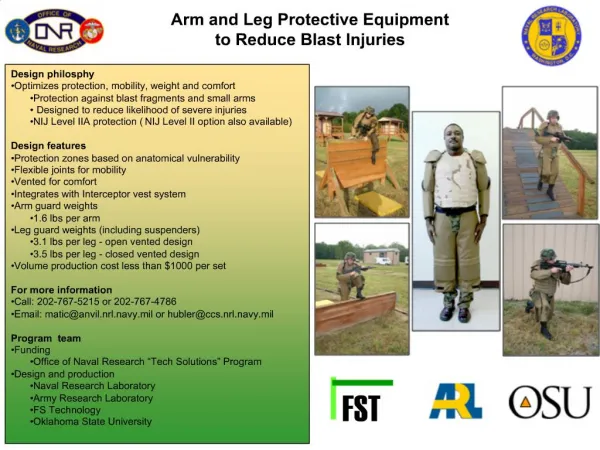 Arm and Leg Protective Equipment to Reduce Blast Injuries