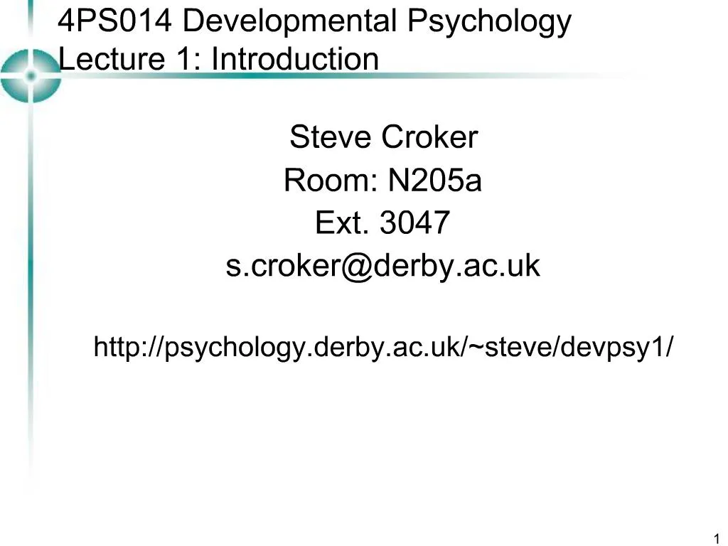 PPT 4PS014 Developmental Psychology Lecture 1 Introduction