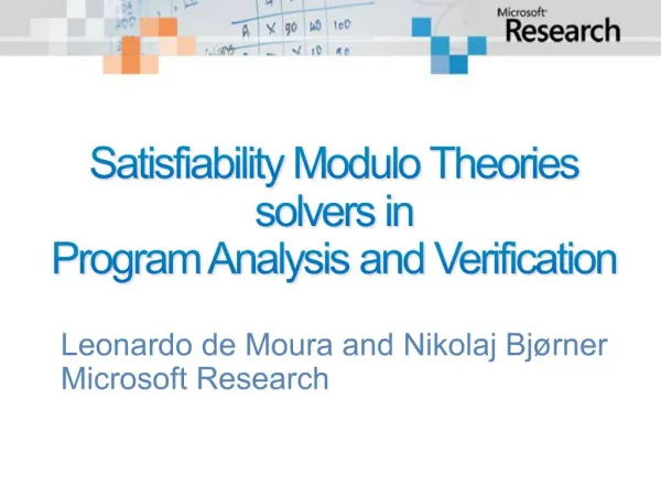Satisfiability Modulo Theories solvers in Program Analysis and Verification