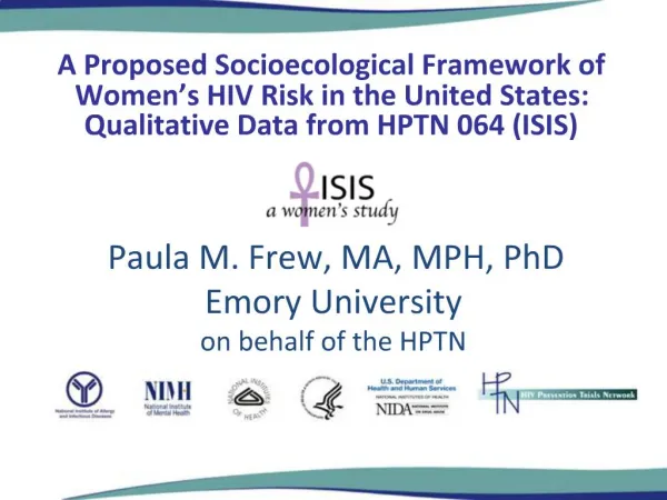 Paula M. Frew, MA, MPH, PhD Emory University on behalf of the HPTN