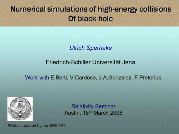 Ulrich Sperhake Friedrich-Schiller Universit t Jena