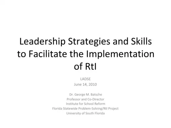 Leadership Strategies and Skills to Facilitate the Implementation of RtI