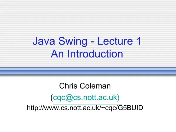 Java Swing - Lecture 1 An Introduction