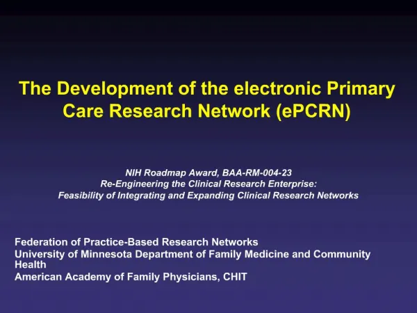 The Development of the electronic Primary Care Research Network ePCRN