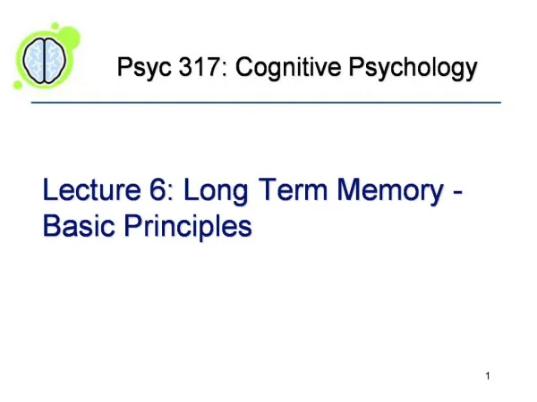 Lecture 6: Long Term Memory - Basic Principles
