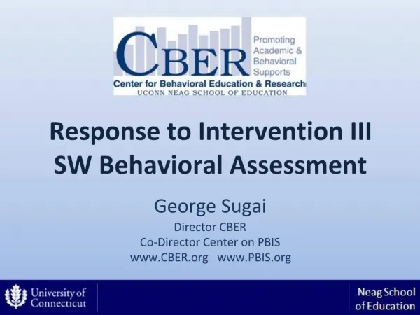 Response to Intervention III SW Behavioral Assessment
