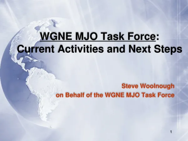 WGNE MJO Task Force : Current Activities and Next Steps