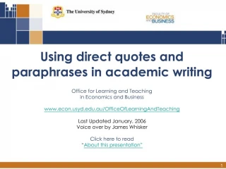 Using direct quotes and paraphrases in academic writing Office for Learning and Teaching in Economics and Business e