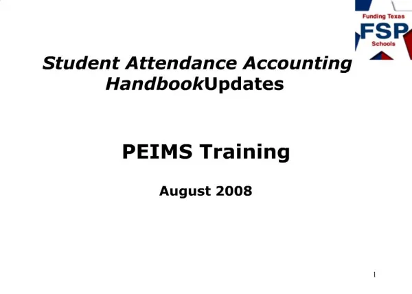 Student Attendance Accounting Handbook Updates