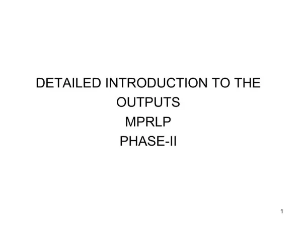 DETAILED INTRODUCTION TO THE OUTPUTS MPRLP PHASE-II