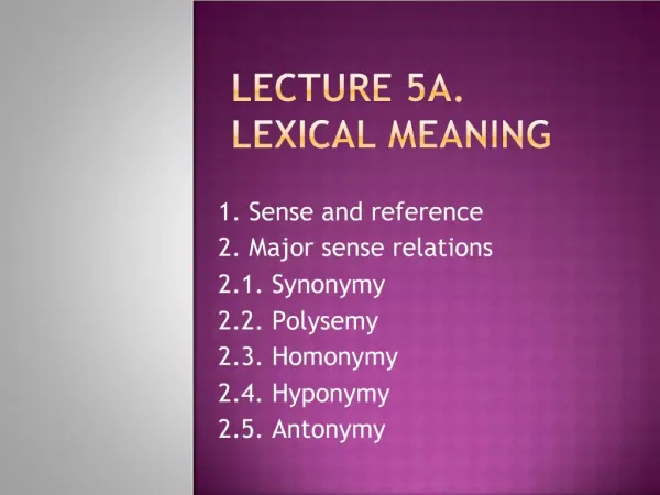 Lecture 5a. Lexical meaning
