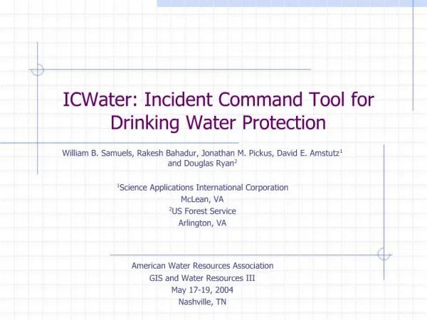 ICWater: Incident Command Tool for Drinking Water Protection