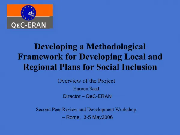 Developing a Methodological Framework for Developing Local and Regional Plans for Social Inclusion