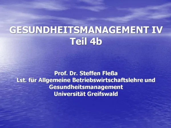 GESUNDHEITSMANAGEMENT IV Teil 4b Prof. Dr. Steffen Fle a Lst. f r Allgemeine Betriebswirtschaftslehre und Gesundheitsm