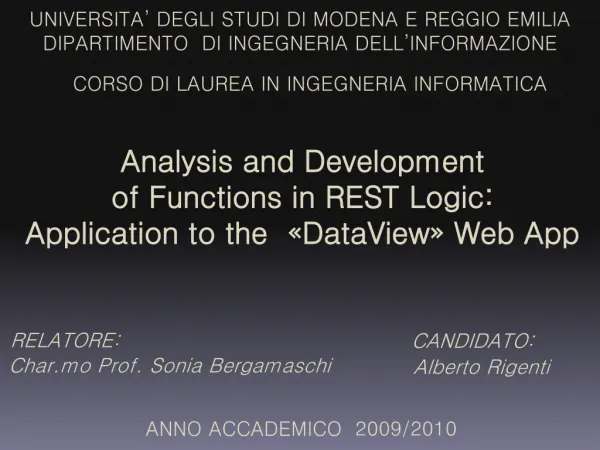 Analysis and Development of Functions in REST Logic : Application to the «DataView» Web App