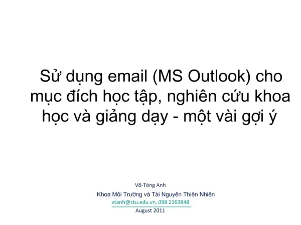 S dng email MS Outlook cho mc d ch hc tp, nghi n cu khoa hc v ging dy - mt v i gi