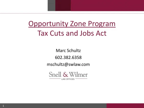 Opportunity Zone Program Tax Cuts and Jobs Act
