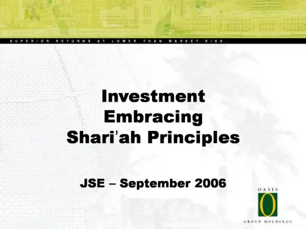Investment Embracing Shari ah Principles JSE September 2006