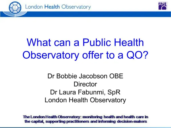 What can a Public Health Observatory offer to a QO