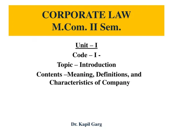 CORPORATE LAW M.Com. II Sem.