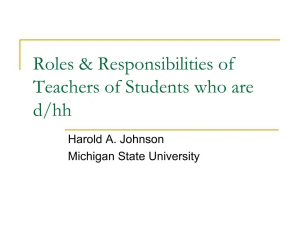 Roles Responsibilities of Teachers of Students who are d