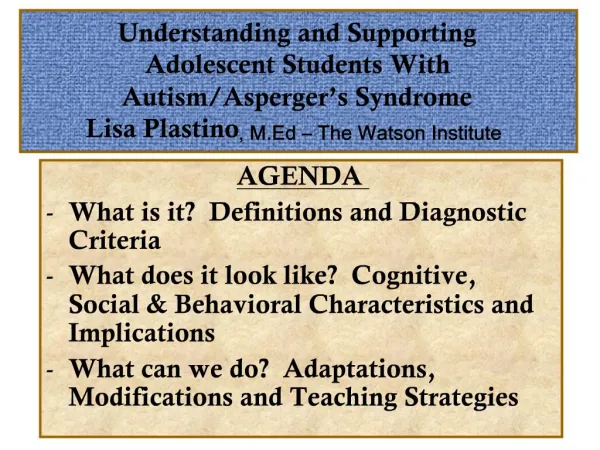 Understanding and Supporting Adolescent Students With Autism