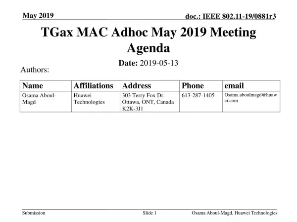 TGax MAC Adhoc May 2019 Meeting Agenda