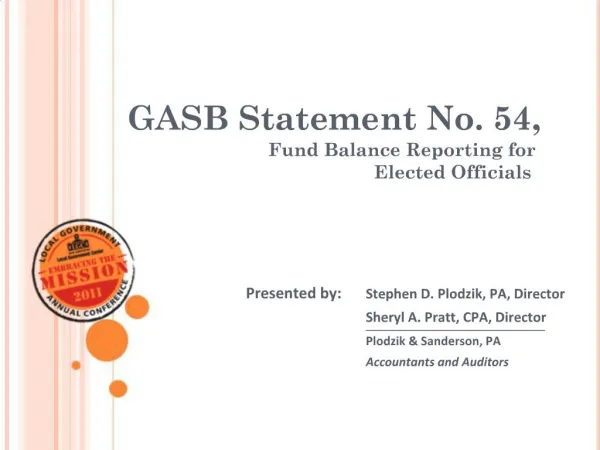 GASB Statement No. 54, Fund Balance Reporting for Elected Officials