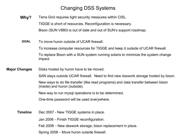 Changing DSS Systems