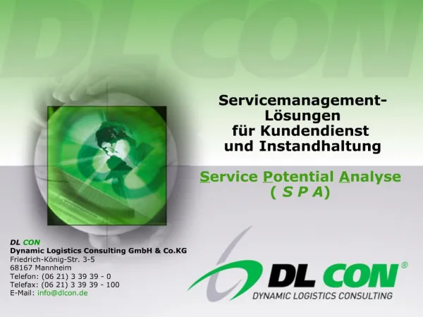 Servicemanagement- L sungen f r Kundendienst und Instandhaltung Service Potential Analyse S P A