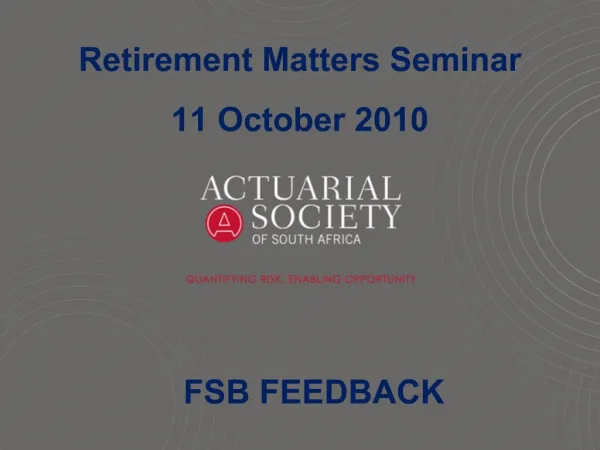 Retirement Matters Seminar 11 October 2010