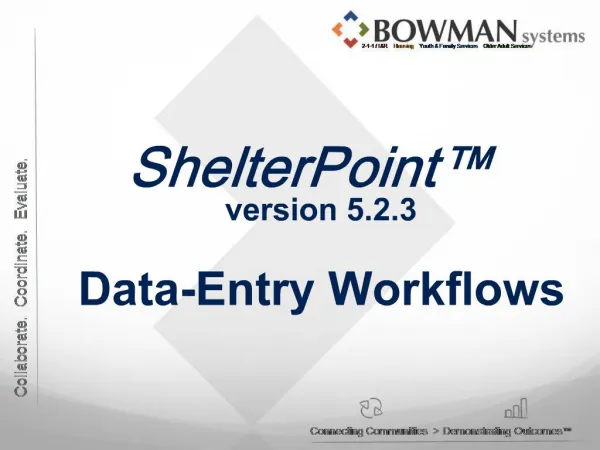 ShelterPoint version 5.2.3 Data-Entry Workflows