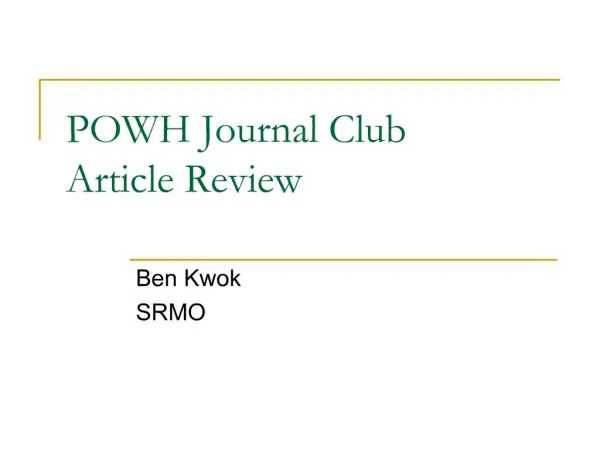 POWH Journal Club Article Review