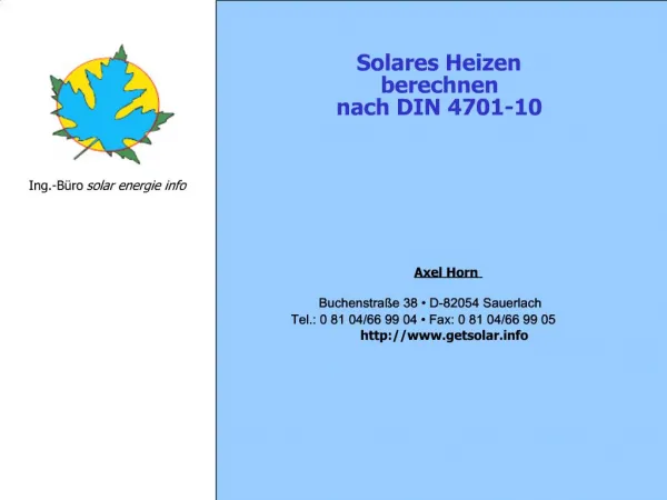 Solares Heizen berechnen nach DIN 4701-10