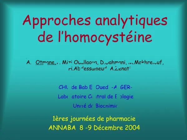 Approches analytiques de l homocyst ine