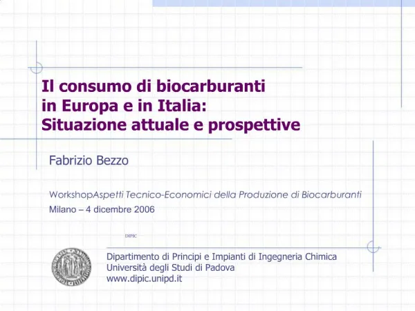 Il consumo di biocarburanti in Europa e in Italia: Situazione attuale e prospettive