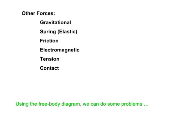 Other Forces: Gravitational Spring Elastic Friction Electromagnetic Tension Contact