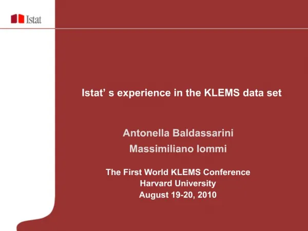 Antonella Baldassarini Massimiliano Iommi The First World KLEMS Conference Harvard University August 19-20, 2010