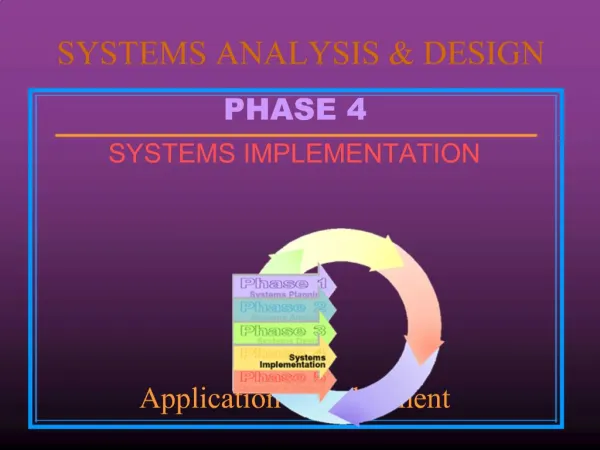 PHASE 4 SYSTEMS IMPLEMENTATION Application Development