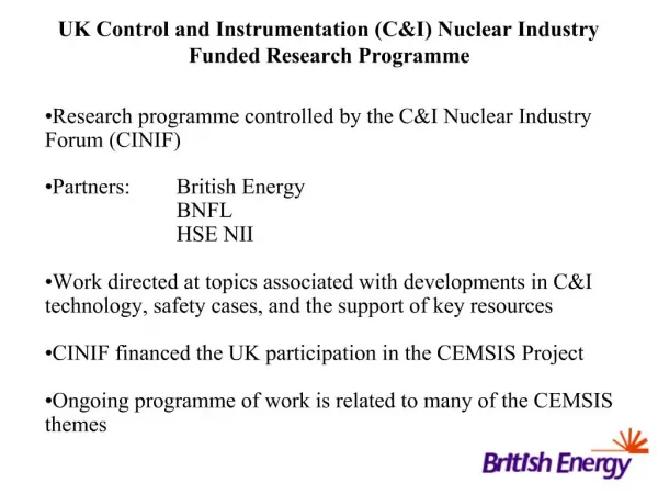 UK Control and Instrumentation CI Nuclear Industry Funded Research Programme