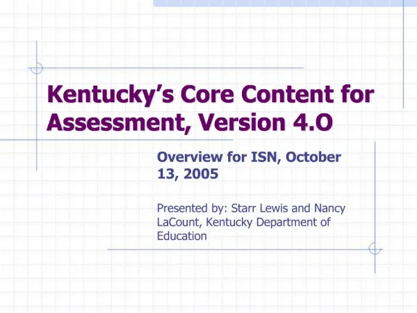Kentucky s Core Content for Assessment, Version 4.O
