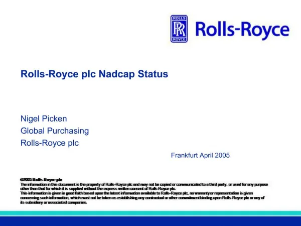 Rolls-Royce plc Nadcap Status