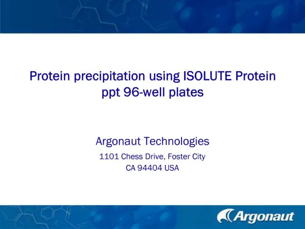 Protein precipitation using ISOLUTE Protein ppt 96-well plates