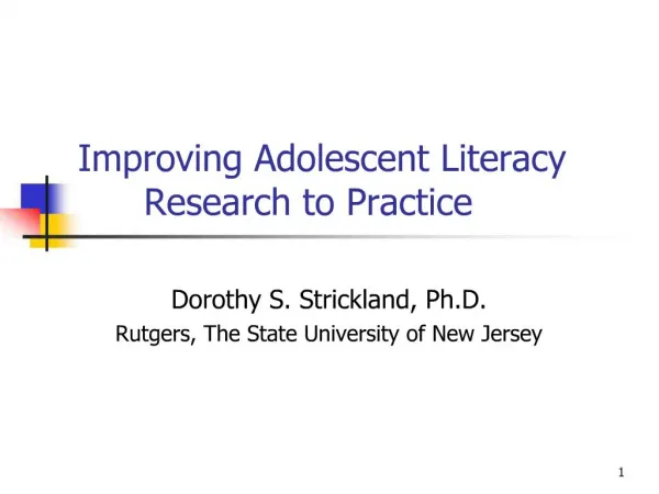 Improving Adolescent Literacy Research to Practice