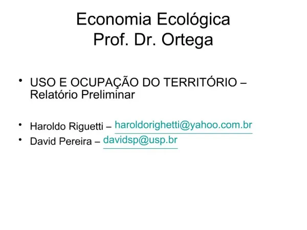 Economia Ecol gica Prof. Dr. Ortega