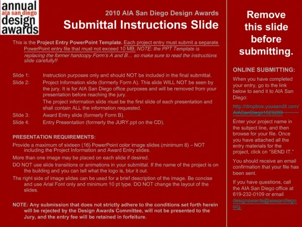 2010 AIA San Diego Design Awards Submittal Instructions Slide