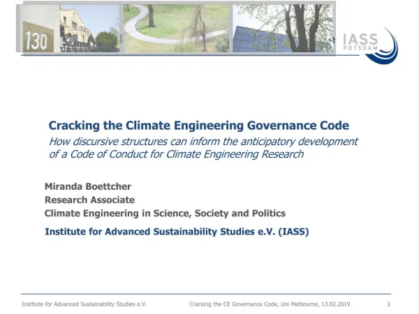 Miranda Boettcher Research Associate Climate Engineering in Science, Society and Politics