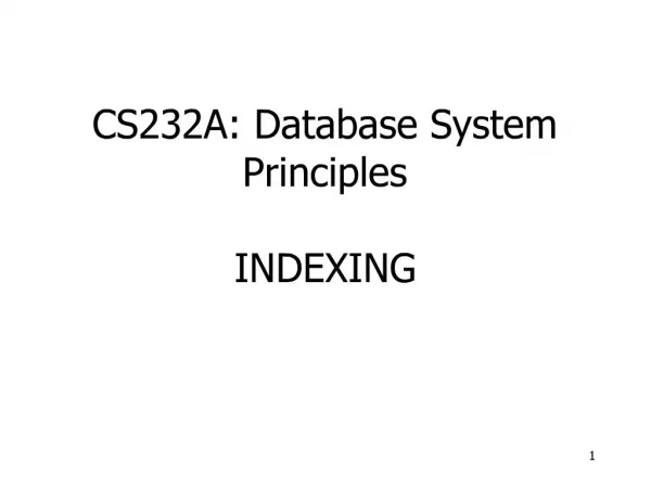 CS232A: Database System Principles INDEXING