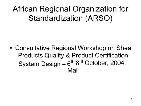 African Regional Organization for Standardization ARSO